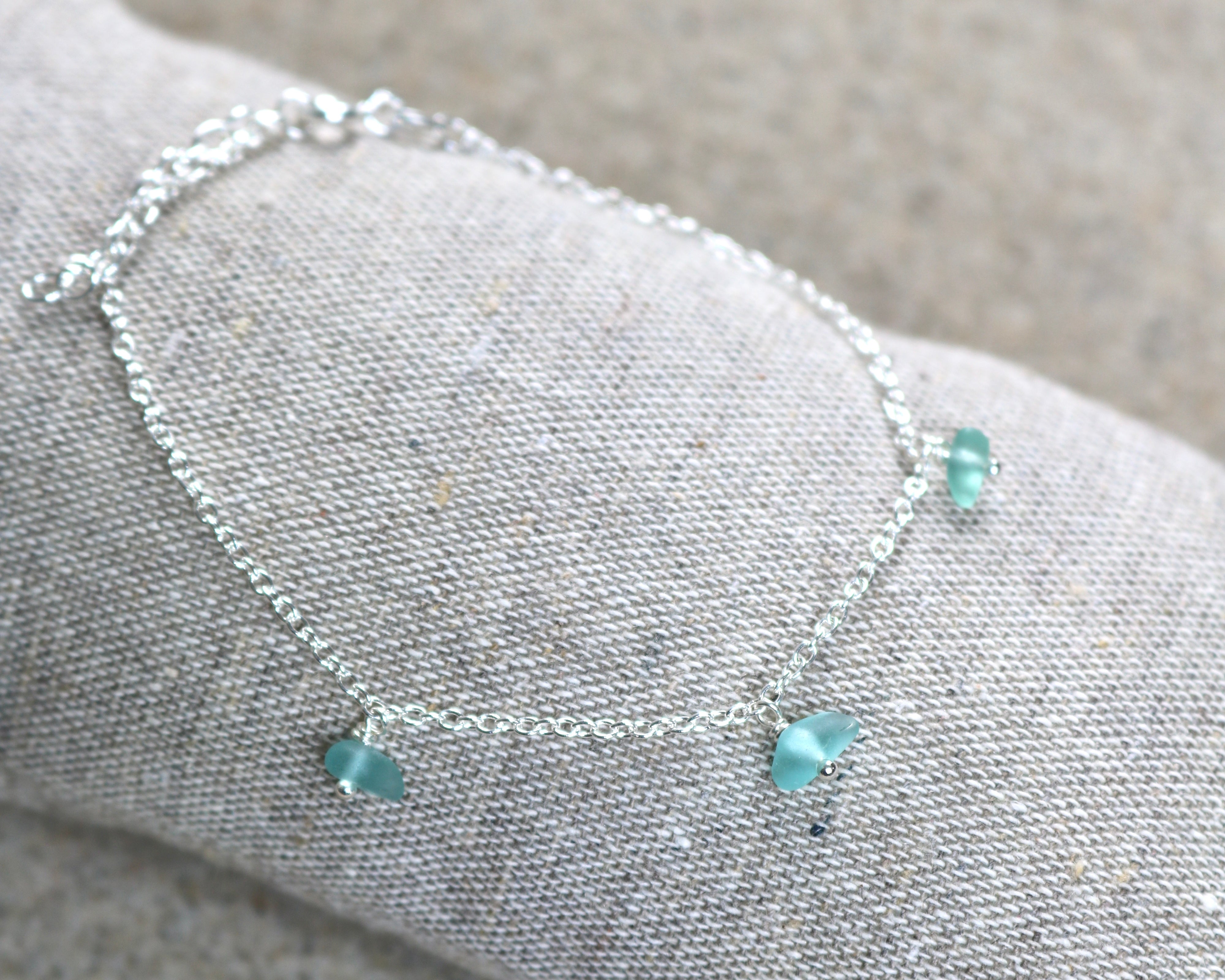 Unika sea glass armbånd - sølv
