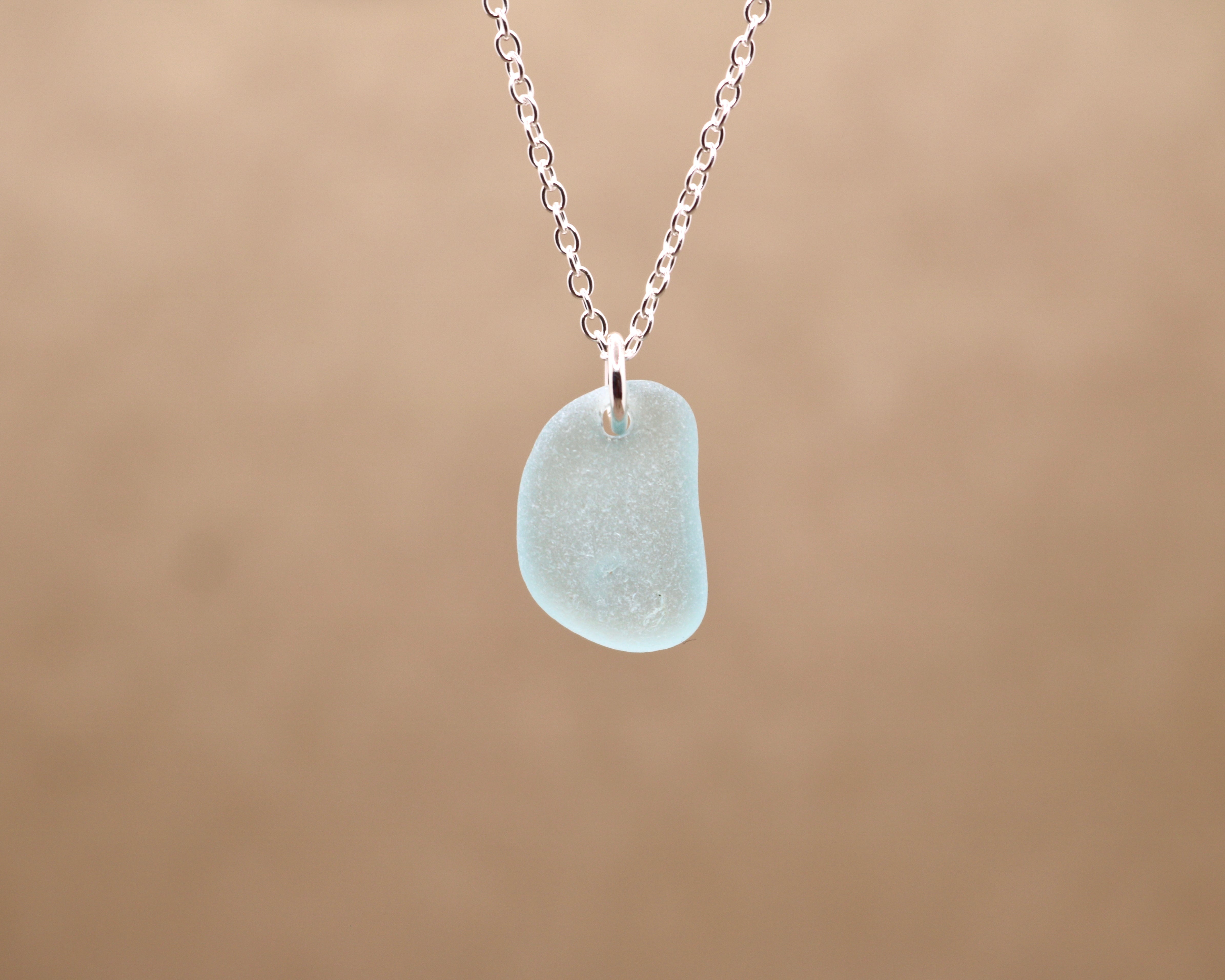 Turkis unika sea glass vedhæng - sølv